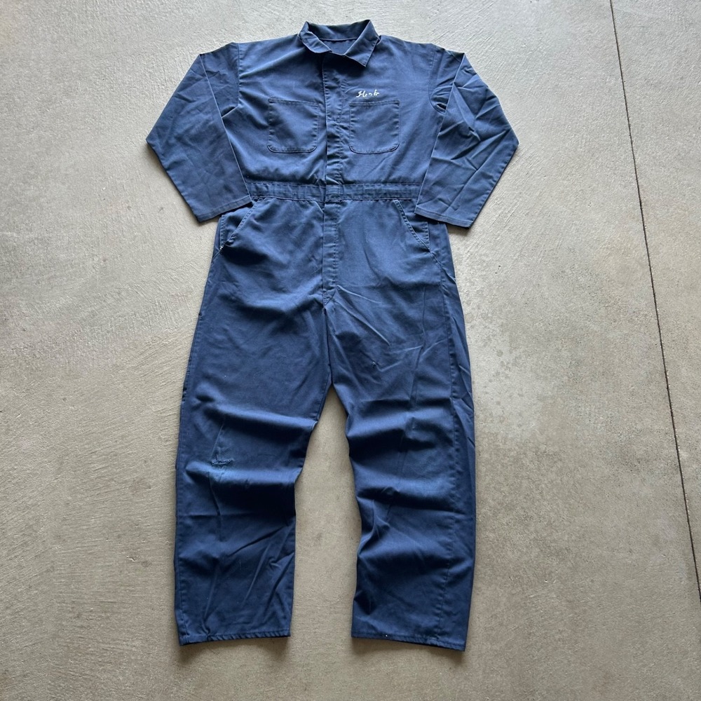 Vintage 70s Red Kap Coveralls Size 44 Navy Blue Work Jumpsuit‎ Chainstitch Talon